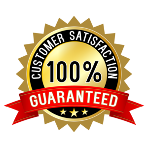a customer satisfaction guaranteed label with a red ribbon